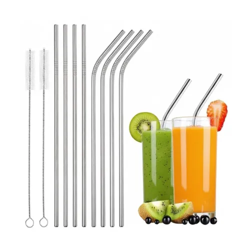 Image of Stainless Steel Reusable Metal Straws With Cleaning Brush Pack