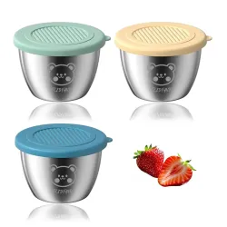 Stainless Steel Sauce Cup with Lid, Small, Silver, Leak-Proof, 50g, for Salad