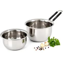 2 Pieces Stainless Steel Sauce Pan, Tea Pan, Milk Boiling Pot Heavy Guage with Heat-Resistant Wire Handle Induction & Gas Stove Friendly (1.25 LTR Each, Silver), 2500 Liters