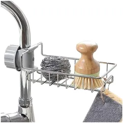 Stainless Steel Sink Caddy Organizer with Faucet Clamp Adjustable Sponge Holder