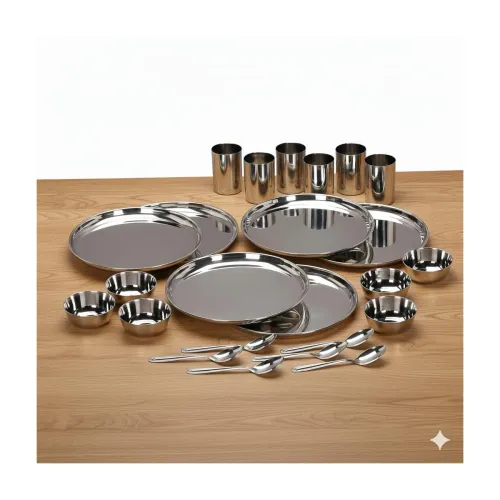 Image of Stainless Steel Solid Heavy Mirror Finish Dinner Set of 24 Pcs