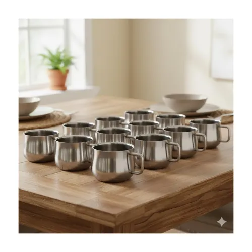Image of Stainless Steel Tea Cups | Set of 12 Wide Mini Mugs | 140 ml Each | Premium Steel Finish | Rust-Free, Durable & Spill-Re