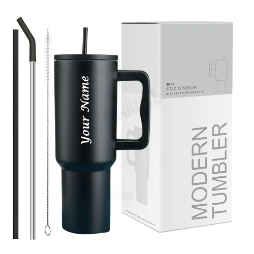 Image of Stylish Stainless Steel Tumbler With Lid Straw Handle 1200ml