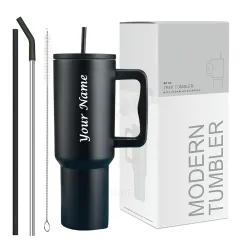 Stylish Stainless Steel Tumbler With Lid Straw Handle 1200ml