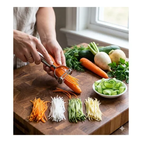 Image of Stainless Steel Vegetable Peeler with Julienne Cutter, 2-in-1 Multipurpose Tool