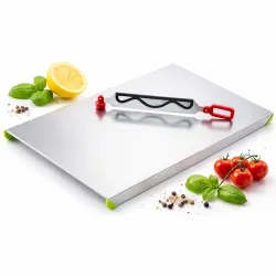 Stainless Steel Chopping Board with Built-in Cutter Knife