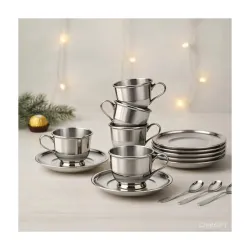 Stainless Steel Tea Cup and Saucer Set with Spoon 180ml So6