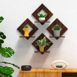 Stalory Walnut Finish Wooden Square Wall Hanging Planter Stand