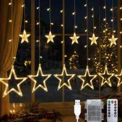 Star Window Curtain Lights with 12 Stars, 138 LEDs and 8 Flashing Modes