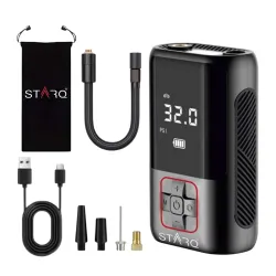 STARQ Inflate Pro Portable 2in1 Tyre Inflator/Air Compressor with Digital Display|4000mAh Battery|for Cars, Motorcycles, Bicycles, Football| Upto 150 Psi| Flash Light|(Inflate Pro)