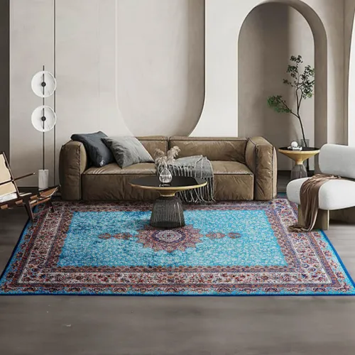 Image of STATUS 120 cm X 180 cm Velvet Carpet (Rectangle, Light Blue)