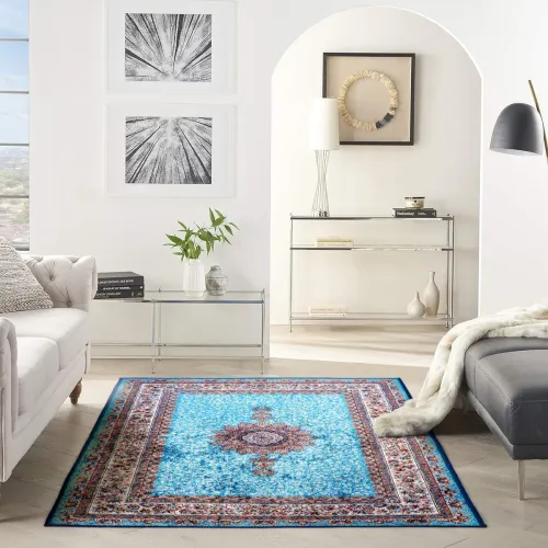 Image of STATUS 90 cm X 150 Velvet Carpet (Rectangle, Light Blue)