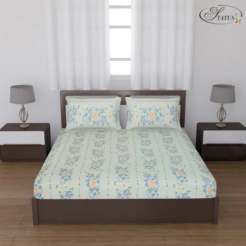 Image of Status Contract Cotton Rich Double Bedsheet with 2 Pillow Covers for Bed R