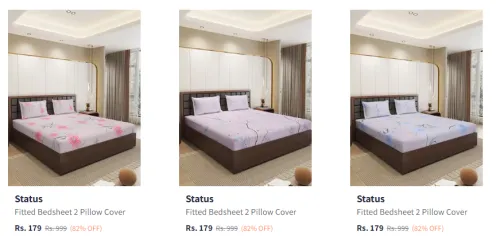 Image of Status TC Fitted Double Queen Bedsheetc Starting @ ₹179