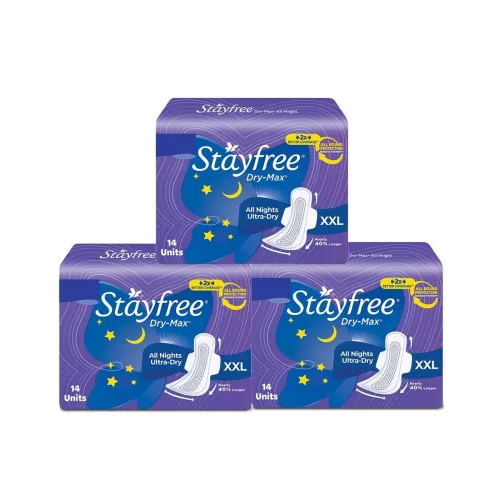 Image of Stayfree Dry Max All Night Sanitary Pads – 42 Pads (Pack of 3 × 14) 