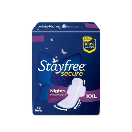 Image of Stayfree Secure Nights XXL | 40 Pads| Cottony Soft Sanitary Pads for Women | Upto 100% leakage protection | Buy XXL at X
