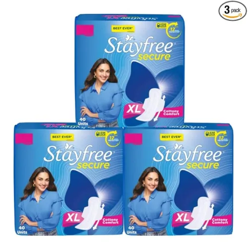 Image of Stayfree Secure xl | Combo packs 120 Pads | Cottony Soft Sanitary Pads for Women | with Leak Lock Technology | Odour Con
