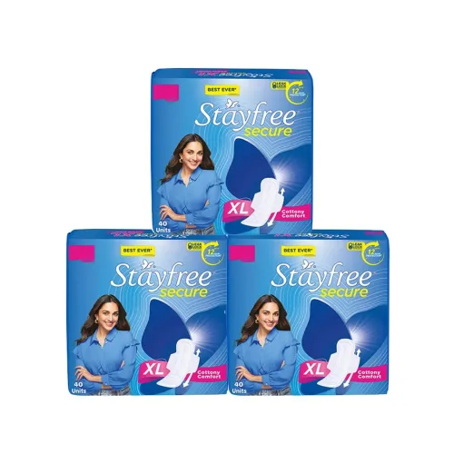 Image of Stayfree Secure xl | Combo packs 120 Pads | Cottony Soft Sanitary Pads for Women | with Leak Lock Technology | Odour Con