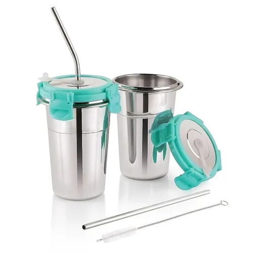 Image of Steel Coffee Mug with Straw Clean Brush, Travel Sippers Tumbler Mug Straw Lid