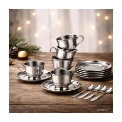 Steel Cup and Saucer Coffee Cup with Plate with Spoon