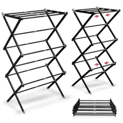 Lifelong Carbon Steel Foldable Clothes Drying Stand for Laundry, Expandable Heavy Duty Space Saving Drying Rack with Adjustable Wings for Indoor Outdoor Home Balcony Bathroom Use