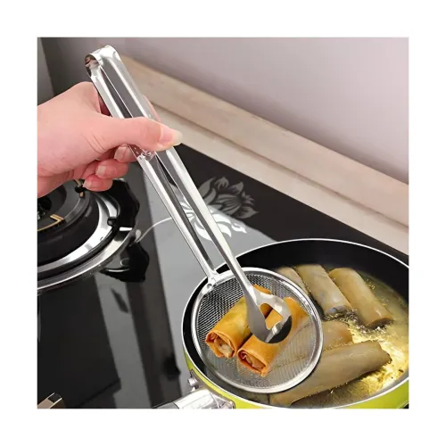 Image of Steel Frying Strainer Tongs with Clip