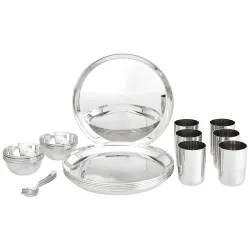 Steelcraft Premium Stainless Steel Royal Dinner Set 30 Pcs, High Grade Quality-with Silver Touch Finish, Kitchen Set for Home, Made in India, Steel Colour