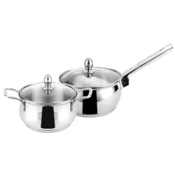 Steelcraft Premium Stainless Steel Gas Stove and Induction Friendly Almora Cookware Set /1 Pc Sauce Pan 16 cm(1200ml)/ 1 Pc Casserole 14 cm(850ml) with Glass lid, Silver, Set of 2