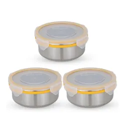 STEELLOCK Stainless Steel Airtight Container | Leak Proof Tiffin Lunch & Storage Boxes | SL-1301-set of 3, 450ml each, Yellow