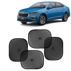 KINGSWAY Car Window Curtain Sticky Sun Shades Compatible with Skoda Slavia, (Year 2022 Onwards), Universal Fit Sunshades for Side Window, Rear Window, Black Color, 4 Pieces
