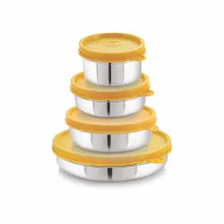 STEELLOCK Stainless Steel Airtight Container | Leak Proof Container/Storage/Lunch Box with Lid | BPA Free, Durable & Rust-Proof | SL-11-21-31-41-set of 4, 120ml, 200ml, 350ml & 550ml each, Yellow
