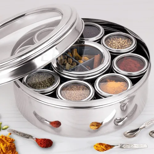 Image of STEEPLE 12 In 1 Stainless Steel Masala Box | Spice Box For Kitchen | Large Masala Dabba with See-Through Lid | Steel Mas