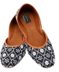 Stepster Ethnic Comfortable Chikem Work Jutti For Women Jutis For Women (Black , 5)