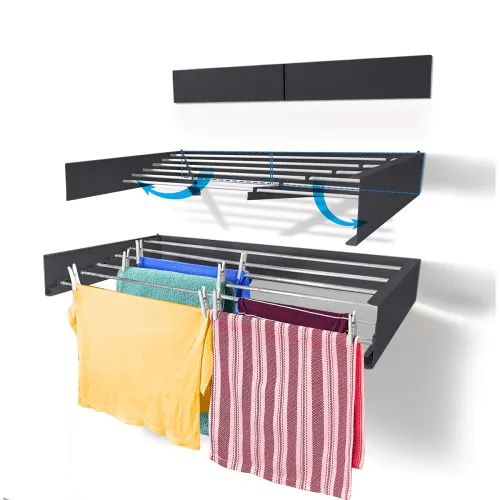 Image of Step Up Metal Laundry Drying Rack, Wall Mounted, Retractable, Clothes Drying Rack Collapsible Folding Indoor Or Outdoor,