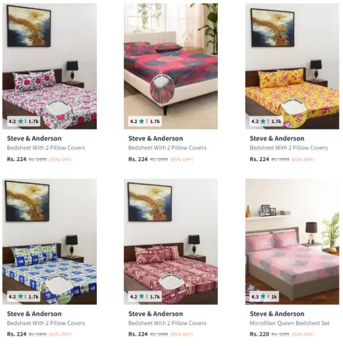Image of Steve And Anderson Bedsheets @ Starting ₹220