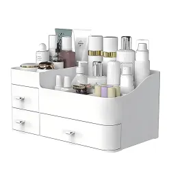 Stewit® Makeup Organizer with Drawers,Large Capacity Countertop Organizer for Vanity,Bathroom and Bedroom Desk Cosmeticsn Organizer for Skin Care,Brushes, Eyeshadow, Lotions, Lipstick - Whit...