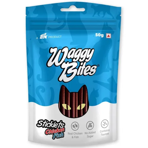 Image of Sticklets Dry Chicken and Fish Bites for Cats | No Added Sugar | Contains Taurine | 50 g | Pack of 2