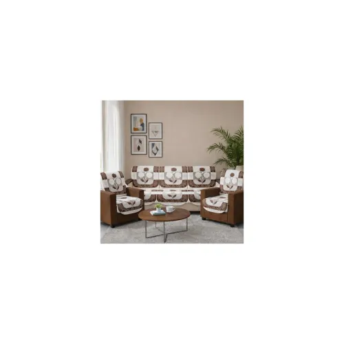 Image of STITCHNEST 10-Piece Floral Cotton Net Sofa Cover (Brown)