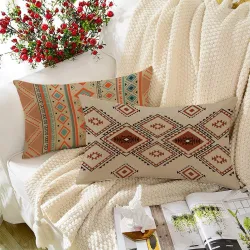 STITCHNEST Aztek Brown Printed Poly Cotton Rectangular Cushion Cover