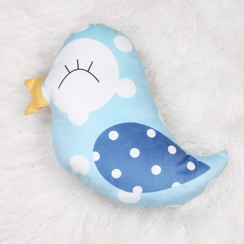Image of STITCHNEST Bird Light Blue Shaped Cushion for Home Décor
