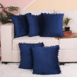 STITCHNEST Both Side with Pompom Quilted Velvet Cushion Cover Set of 5