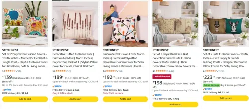 Image of STITCHNEST Cushion Cover Starting From @ ₹139