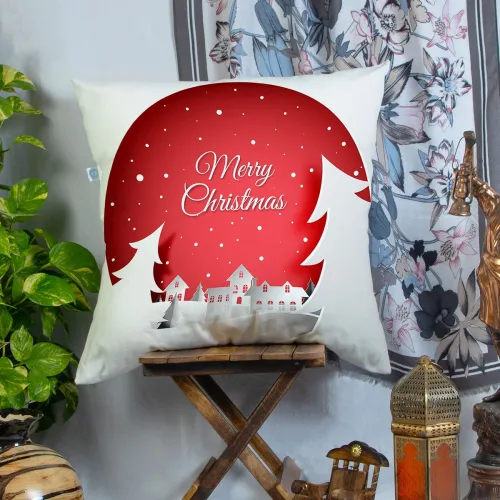 Image of STITCHNEST Merry Christmas Printed Cotton Cushion Cover