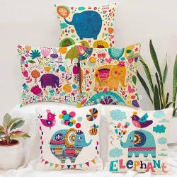 STITCHNEST Multicolor Elephant Jungle Cushion Covers