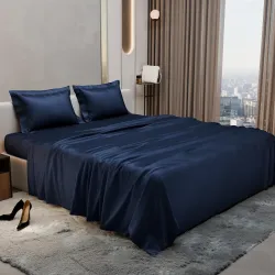 Stoa Paris Double Bedsheet with 2 Pillow Covers, 300 TC UltraSatin Premium Bedding Set, Aesthetic Home Decor, Gift for Couples, Wedding, Anniversary, Date Night - Mystique Blue