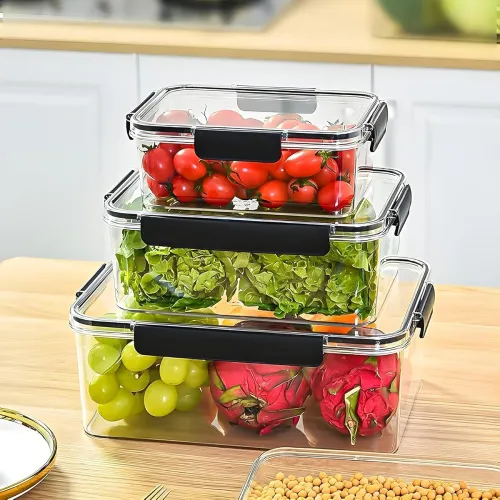 Image of Storescent Airtight Fridge Storage Containers Set of 3 | BPA-Free Plastic Kitchen Boxes for Pulses, Grains, Cereals, Dry
