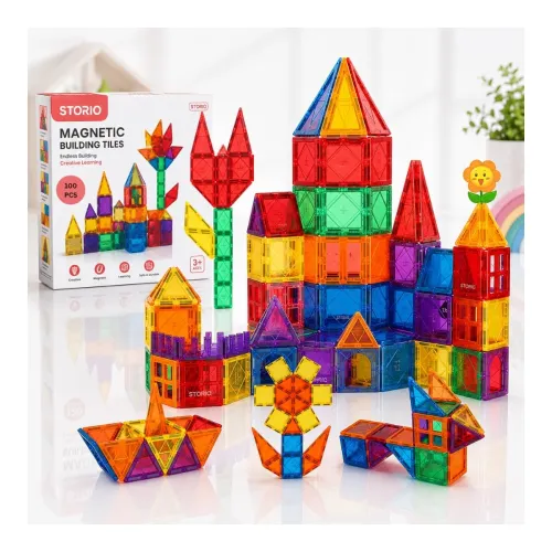 Image of Storio 100 Pieces Magnetic Tiles Magnet for Girls Boys Sensory Magnetic Blocks