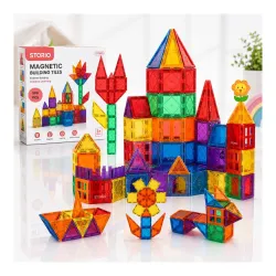Storio 100 Pieces Magnetic Tiles Magnet for Girls Boys Sensory Magnetic Blocks