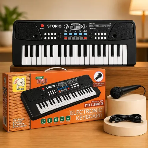 Image of Storio Kids Piano Keyboard with Mic | 37 Keys, 8 Rhythms, 8 Tones & 6 Demo Songs | Electronic Musical Toy for Boys & Gir