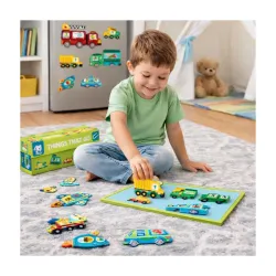 Storio Magnetic Things That Go Puzzle Box | Montessori Learning Toy for Kids 2–4 Years | Vehicle Theme Magnetic Educatio